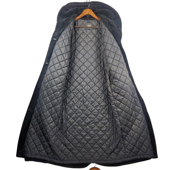 NILS Vintage Hooded Fleece Coat Women’s SZ M Black Long Button Front Lined EUC - Picture 2 of 16